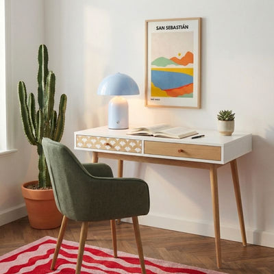 Bureau UTAH blanc et effet chêne 100cm
