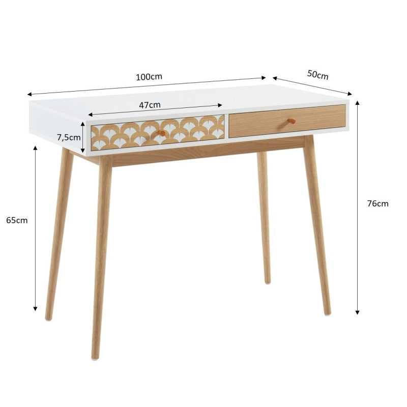 Bureau UTAH blanc et effet chêne 100cm