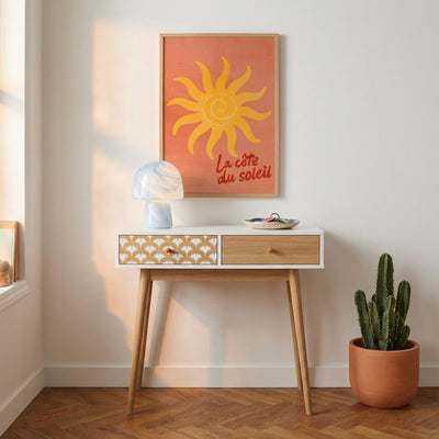 Console UTAH blanc et effet chêne 2 tiroirs 80cm