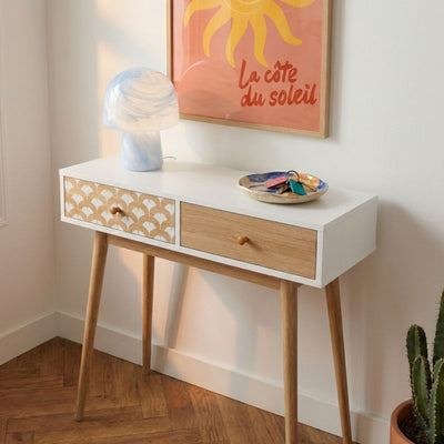 Console UTAH blanc et effet chêne 2 tiroirs 80cm