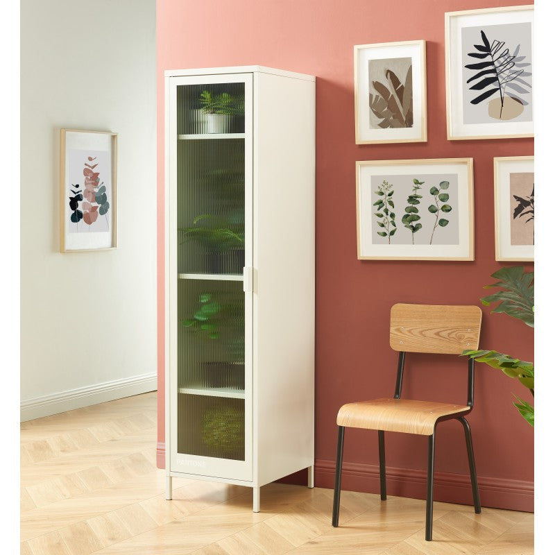 Vestiaire PANTONE porte en verre cannelé et métal beige sable h180cm