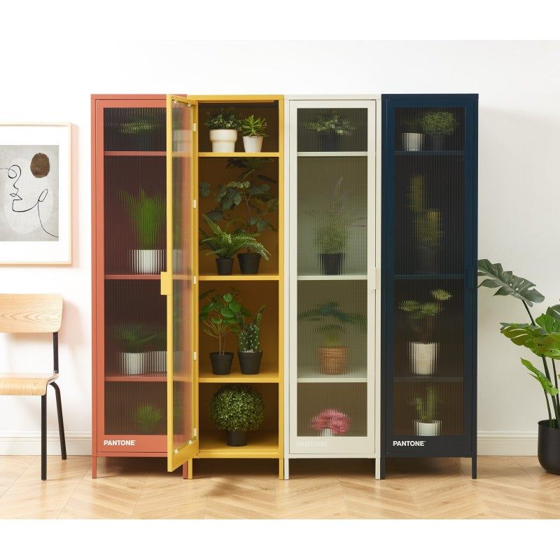 Vestiaire PANTONE porte en verre cannelé et métal terracotta h180cm