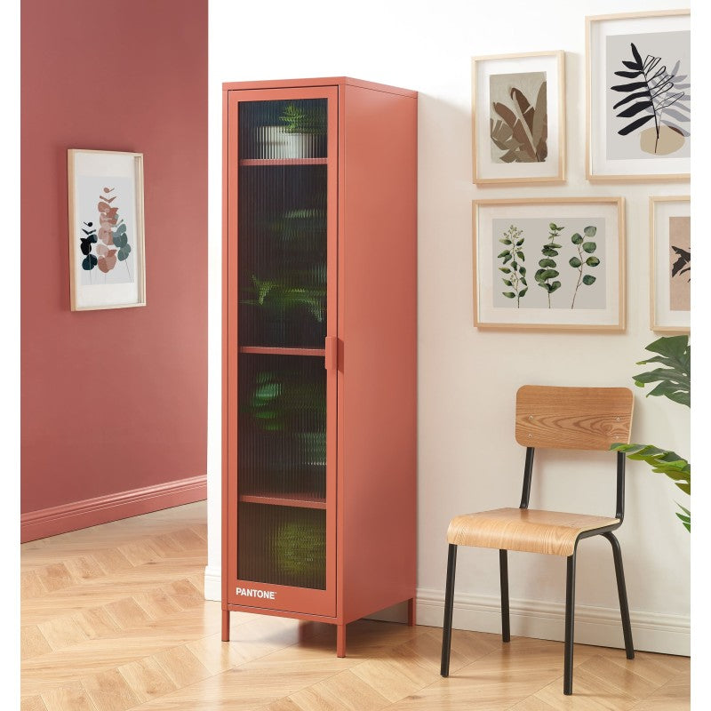 Vestiaire PANTONE porte en verre cannelé et métal terracotta h180cm