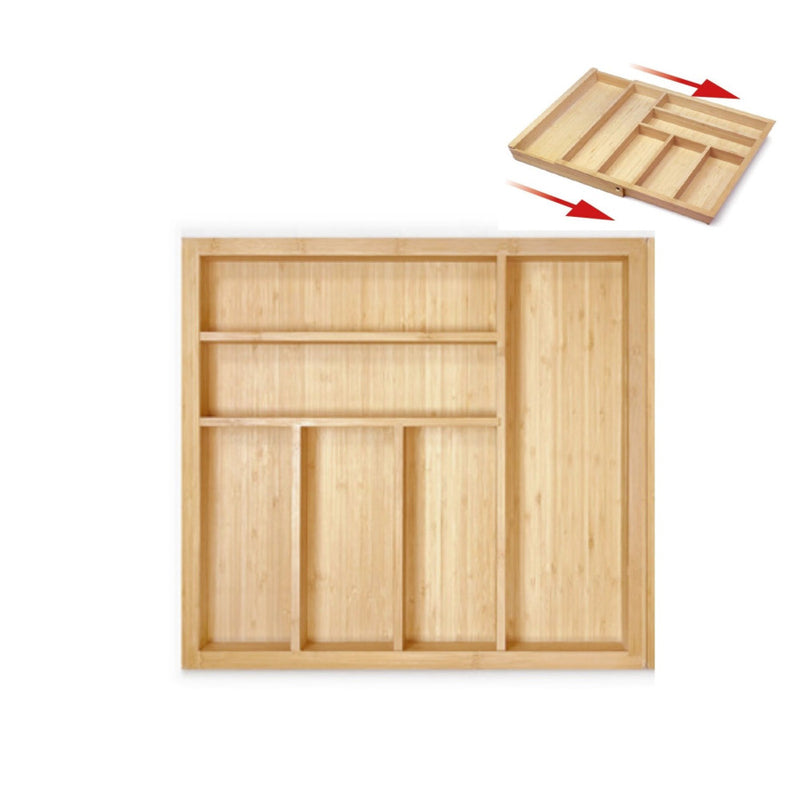 Range-couverts extensible en bambou bois clair, largeur réglable 505 à 825 mm pour tiroir 70-90 cm